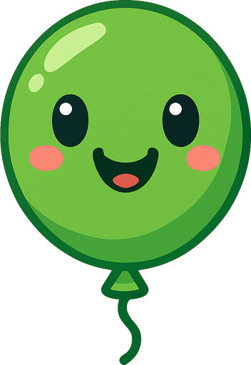Create a green Ballon with happy face.
In-Game asset.  2d.  No shadows