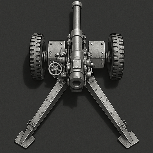 military, cannon, top view. realistic silver color..
In-Game asset.  2d.  High contrast.  No shadows