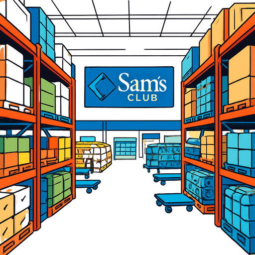 Los pasillos de sams club vistos desde dentro hacia el centro del establecimiento. 2d ANIMADO.
In-Game asset.  2d.  High contrast.  No shadows