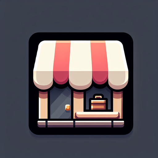 Shop icon in a square box.
Single Game Texture. In-Game asset. 2d. Blank background. High contrast. No shadows.
