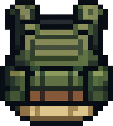 pixelart military armor.
In-Game asset.  2d.  High contrast.  No shadows