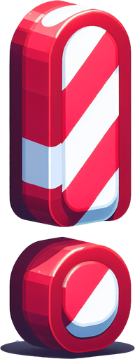 exclamation mark in the shape of a candy cane Single Game Texture. In-Game asset. 2d. Blank background. High contrast. No shadows.
