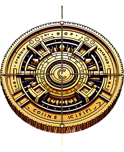 a gold coin saying 'coinflip'.
In-Game asset. 2d. Blank background. High contrast.