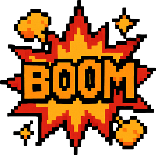 Boom effect pixel style.
In-Game asset.  2d.  High contrast.  No shadows