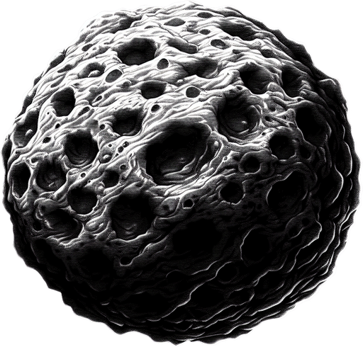 Asteroid.
Single Game Texture.  In-Game asset.  2d.  Blank background.  High contrast.  No shadows