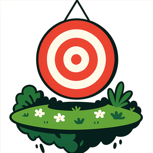 A giant target hanging on a floating garden..
High contrast.  No shadows