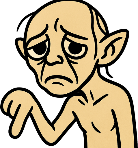 Tamamen aynı sanatsal formda ama parmağını aşağı indirip üzülen GOLLUM olacak