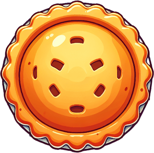 cartoon pie drawn top view.
Single Game Texture. In-Game asset. 2d. Blank background. High contrast. No shadows.