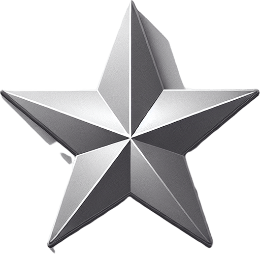 silver star.
Single Game Texture.  In-Game asset.  2d.  Blank background.  High contrast.  No shadows