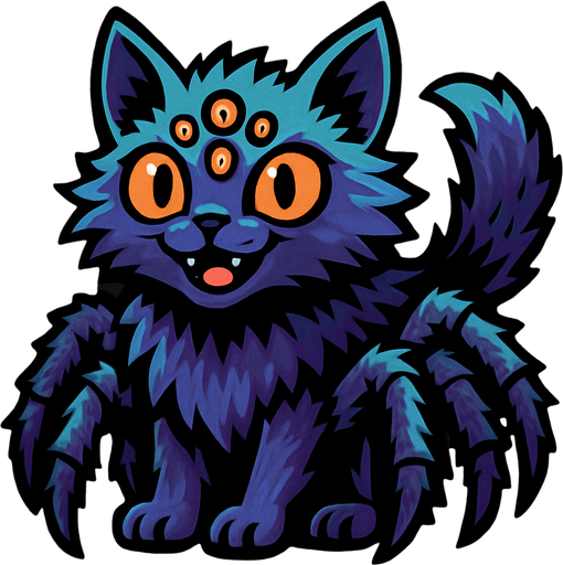 Chat (animal) a la fourrure araignées.
In-Game asset.  2d.  High contrast.  No shadows