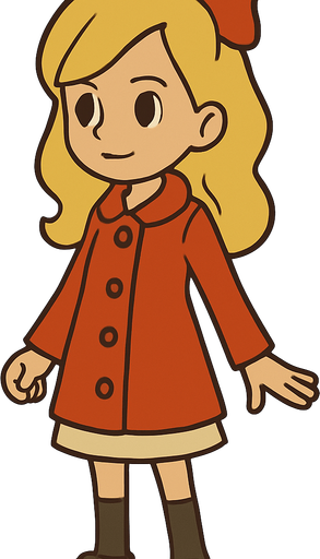 12yo blonde girl in professor Layton game style.
In-Game asset.  2d.  High contrast.  No shadows