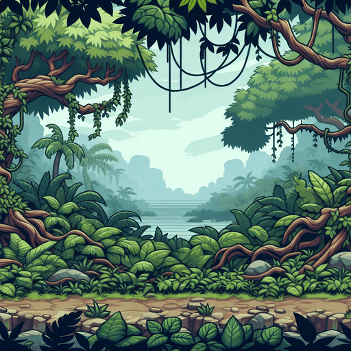 Jungle.
Single Game Texture. In-Game asset. 2d. Blank background. High contrast. No shadows.