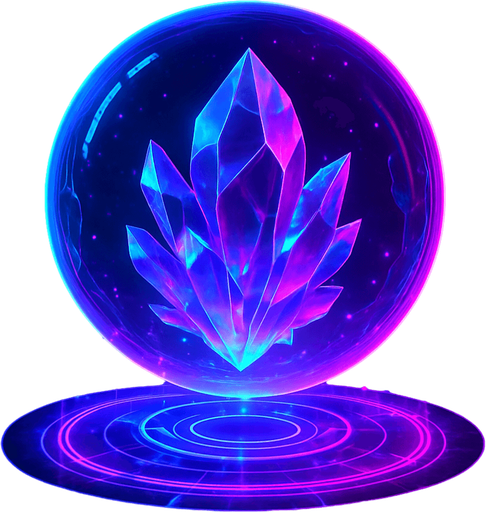 Neon cyberpunk 3d magical glowing crystal gemstone hologram orb sphere