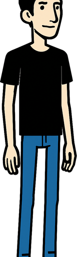 Siyah saçlı,zayıf,uzun boylu bir erkek genç.
In-Game asset.  2d.  High contrast.  No shadows