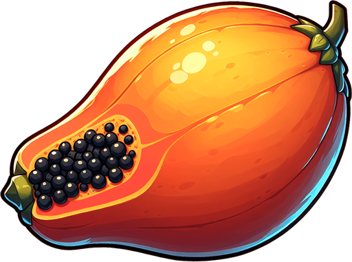 papaya fruit.
Single Game Texture.  In-Game asset.  2d.  Blank background.  High contrast.  No shadows