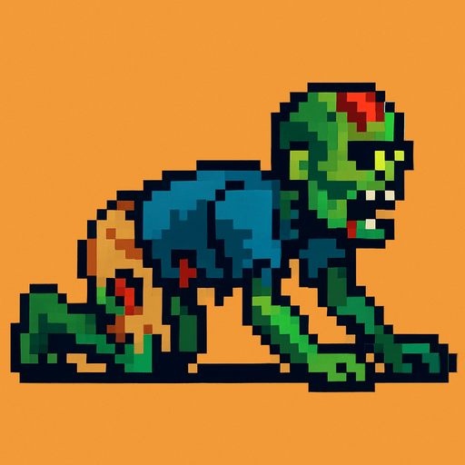 A crawling zombie. pixel art  left in a side view..
In-Game asset.  2d.  High contrast.  No shadows