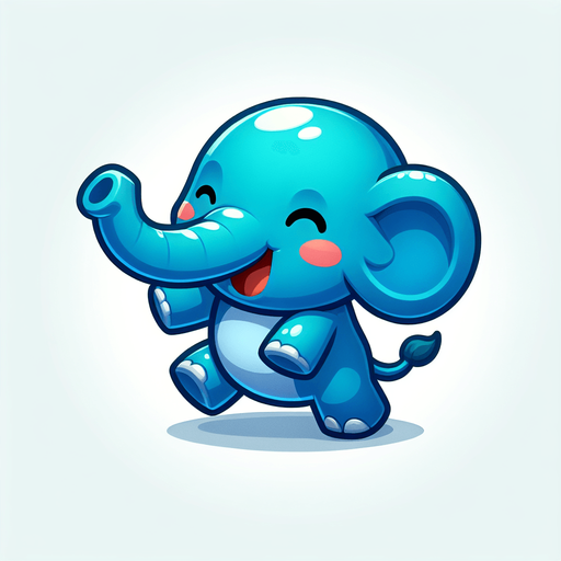A happy blue elephant..
Single Game Texture. In-Game asset. 2d. Blank background. High contrast. No shadows.