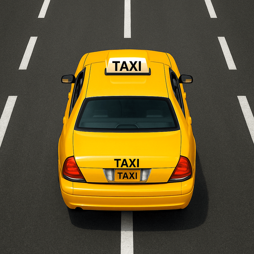 A realistic 2D render of a Yellow Taxi viewed from a slight rear top angle, perfectly aligned and driving straight forward on a clean 3-lane asphalt road with dashed white lane markings. The car is centered, facing directly ahead with no turn, showing only the top and back clearly. No visible driver. Daylight scene.
In-Game asset.  2d.  High contrast.  No shadows.
In-Game asset.  2d.  High contrast.  No shadows.
In-Game asset.  2d.  High contrast.  No shadows.
In-Game asset.  2d.  High contrast.  No shadows