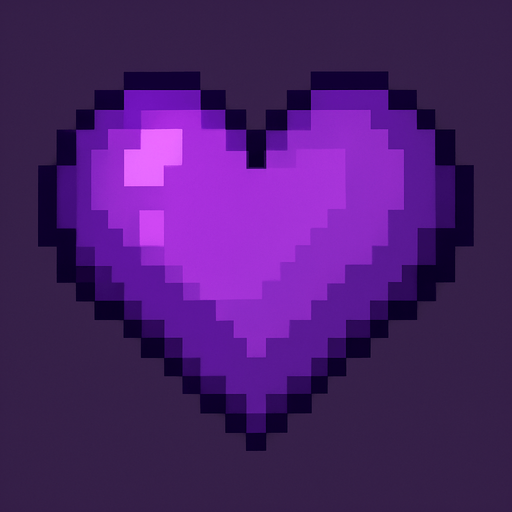 pixel-art purple heart.
In-Game asset.  2d.  High contrast.  No shadows