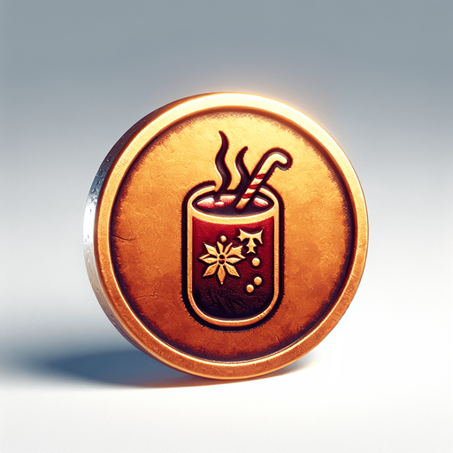 mulled wine coin embossed on it png.
Single Game Texture. In-Game asset. 2d. Blank background. High contrast. No shadows.