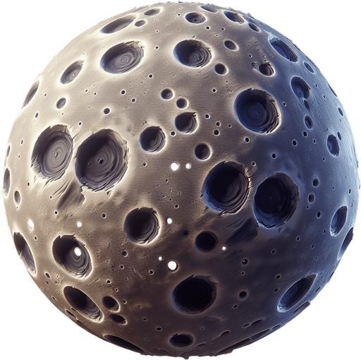 daire şeklinde kraterler bulunan gir gezegen.
Single Game Texture. In-Game asset. 2d. no background. High contrast. No shadows.