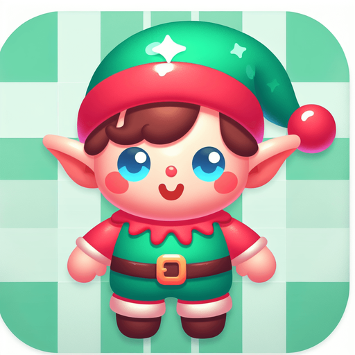 one cute christmas elf. plastic style. Single Game Texture. In-Game asset. 2d. Blank background. High contrast. No shadows.
