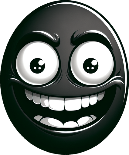 a black oval with a funny  face.