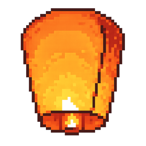 A chinese flying paper lantern, retro pixel style.
In-Game asset.  2d.  High contrast.  No shadows