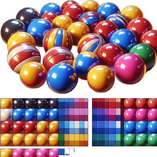 Colour balls.
Single Game Texture.  In-Game asset.  2d.  Blank background.  High contrast
