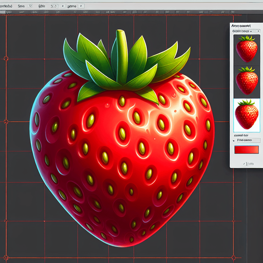 strawberry fruit.
Single Game Texture.  In-Game asset.  2d.  Blank background.  High contrast.  No shadows