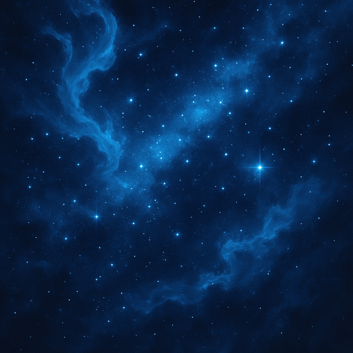 The background will be a dynamic space scene, featuring only blue and dark navy colors. top to bottom, creating a lively and immersive environment."