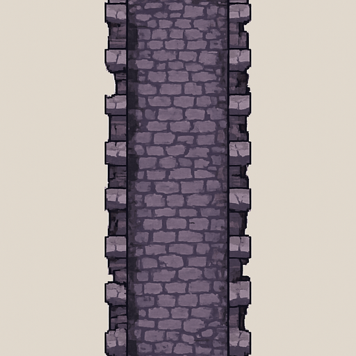 Top down view of a ruined old gray - purple creepy mediavel fance of an overpass. Long run heading straight up and down. pixel art 
Single Game Texture. In-Game asset. 2d. Blank background. High contrast. No shadows.