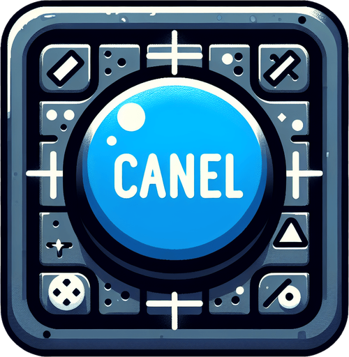 The word "Cancel".
Single Game Texture. In-Game asset. 2d. Blank background. High contrast. No shadows.