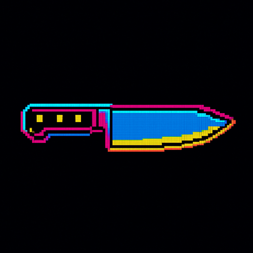 A kitchen knife. Side view. 80s arcade machine graphics..
In-Game asset.  2d.  High contrast.  No shadows