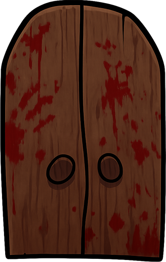 Wooden door. No background. Transparent background. Blank background. No shadows. 2d. In-Game asset. flat,sharp edges,straight lines,creepy and bloody look