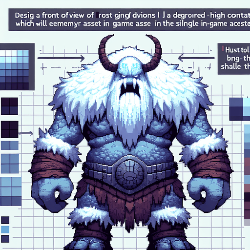 A terrible frost giant enemy sprite. Pixelart. Front view. Single Game Texture. In-Game asset. 2d. Blank background. High contrast. No shadows.