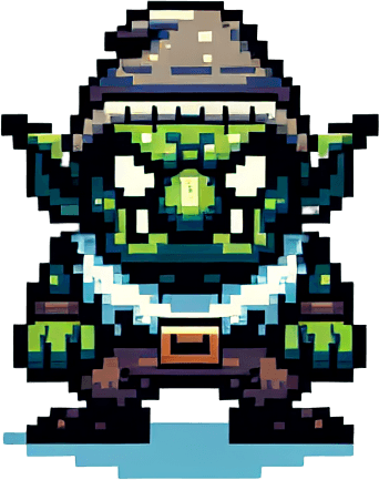 A winter goblin enemy character. Pixelart. front view. Single Game Texture. In-Game asset. 2d. Blank background. High contrast. No shadows.