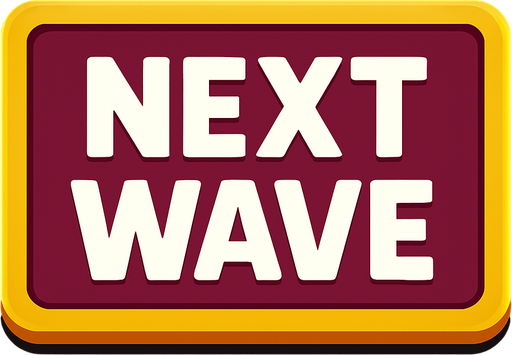 A large rectangular button with Text on it that says: NEXT WAVE.
In-Game asset.  2d.  High contrast.  No shadows