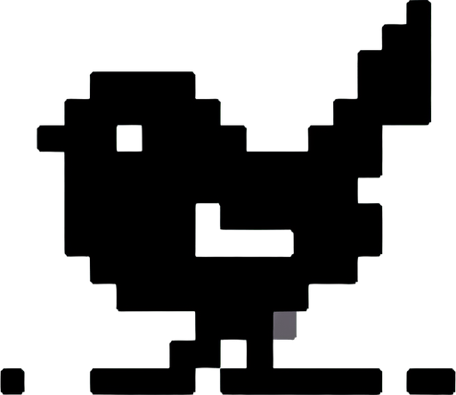 2D Black Pixel Art Bird.
Single Game Texture. In-Game asset. 2d. Blank background. High contrast. No shadows.