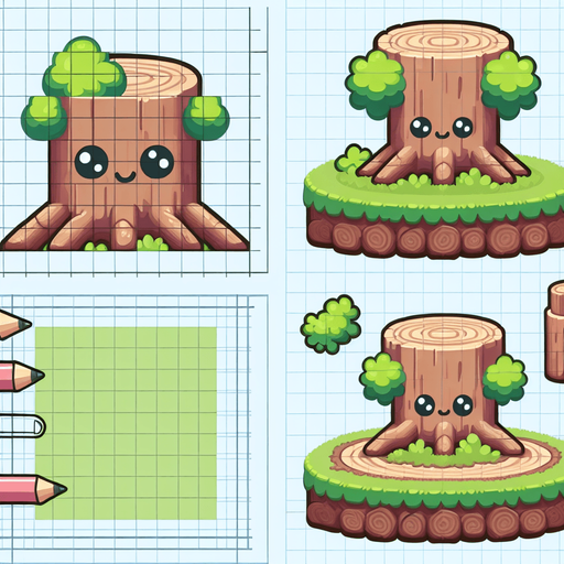 tron d'arbre mignon de plateforme.
Single Game Texture.  In-Game asset.  2d.  Blank background.  High contrast.  No shadows