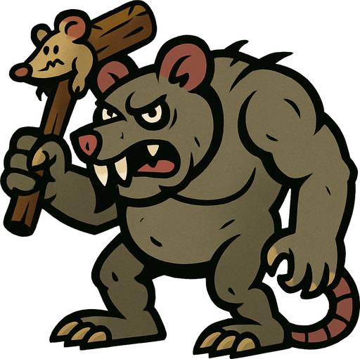 Looks like a gargantuar from plants vs zombies but a rat.
In-Game asset.  2d.  High contrast.  No shadows