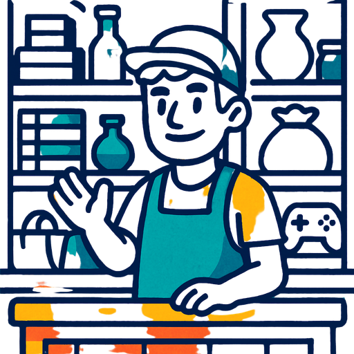 A shop with a guy selling stuff in the shells.
In-Game asset.  High contrast.  No shadows