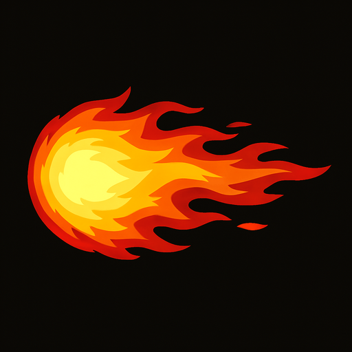 horizontal fire ball.
In-Game asset.  2d.  High contrast.  No shadows
