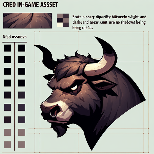 angry cow. Side portrait. 
Single Game Texture.  In-Game asset.  2d.  Blank background.  High contrast.  No shadows