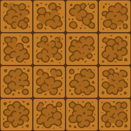 Bloque de tierra sin césped, visto desde arriba, con efecto repetido para unirse a otros bloques, ocupar el cuadro completo de imagen
In-Game asset.  2d.  High contrast.  No shadows