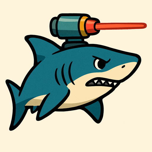 Shark with lasergun on his head, sideview, ghibli style.
In-Game asset.  2d.  High contrast.  No shadows