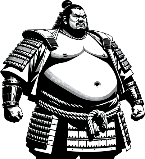 a samurai sumo big in size.
Single Game Texture. In-Game asset. 2d. Blank background. High contrast. No shadows.