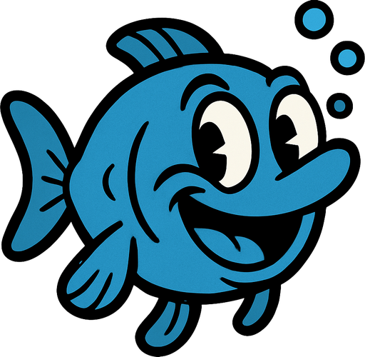 Rubber Hose Style Blue Fish.
In-Game asset.  2d.  High contrast.  No shadows