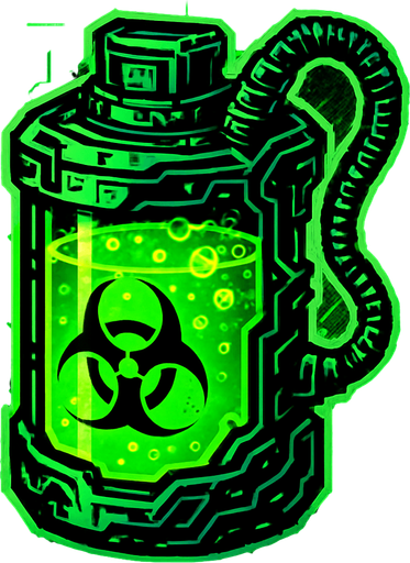 Liquid toxin Bomb. With cyberpunk + abstract style. HD colors. Green color.
In-Game asset.  2d.  High contrast.  No shadows