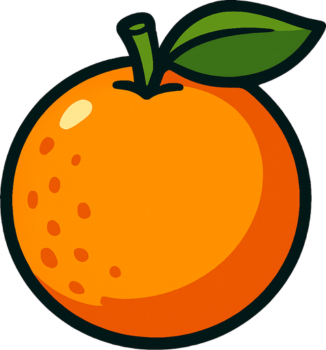 crea una naranja estilo cartoon.
In-Game asset.  2d.  High contrast.  No shadows